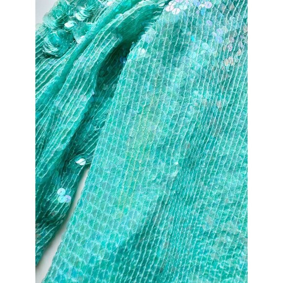 Vintage 90's SAKS FIFTH AVENUE Turquoise Beaded Sequin Blouse Skirt Set, Size M - Picture 9 of 16